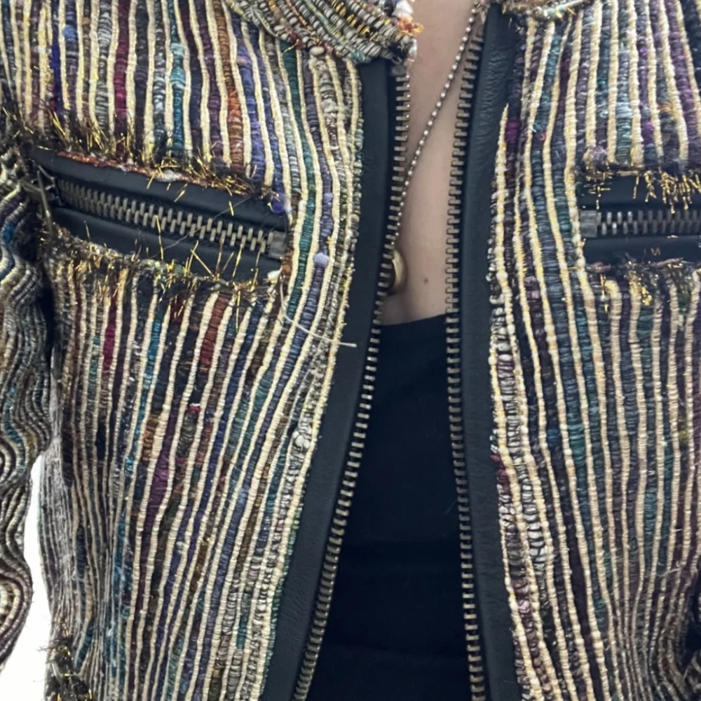 Chaser Silk Rainbow Metallic Tweed Bomber Jacket